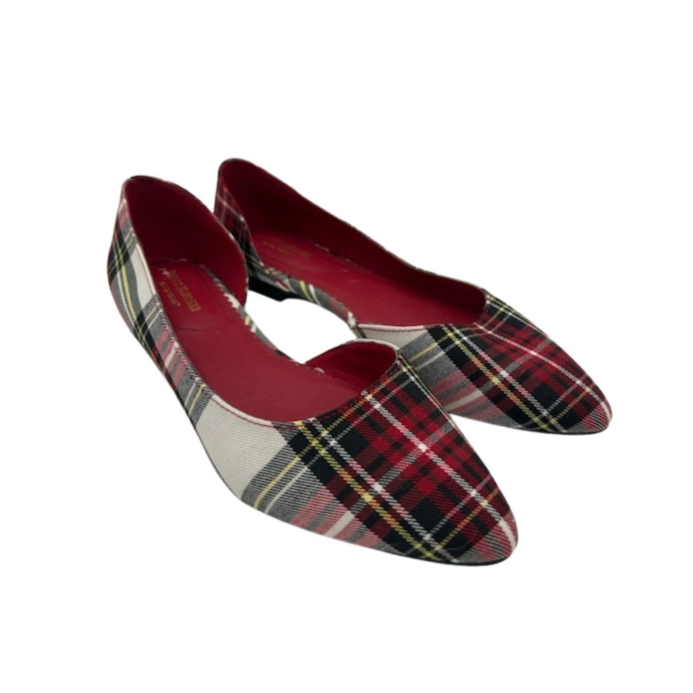 Isaac Mizrahi Flats Women's Size 9 M Red Tartan Plaid Pointed Toe